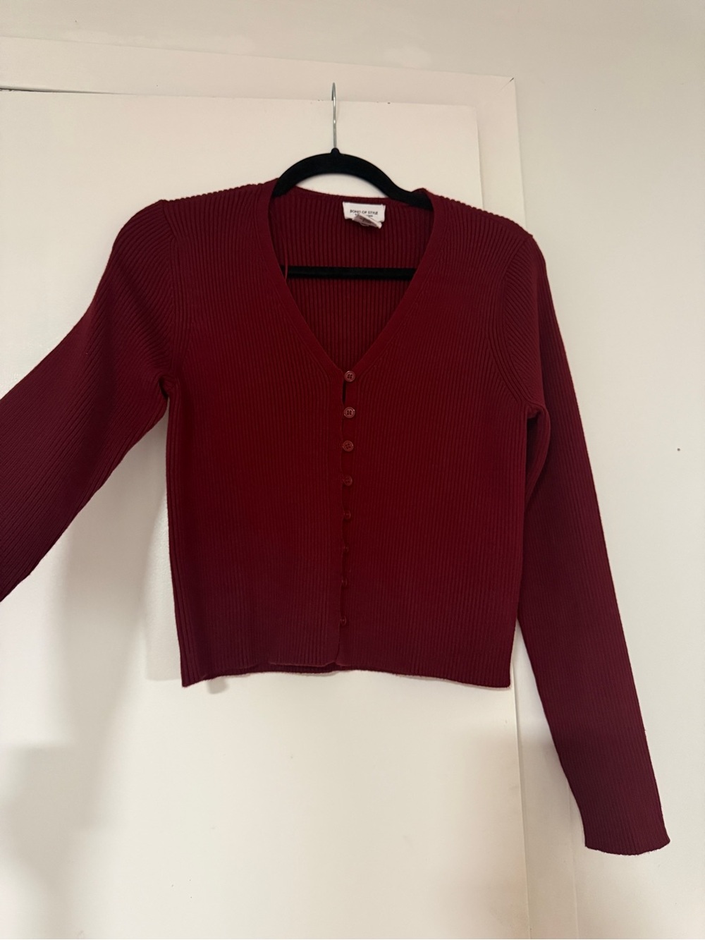 Song of Style Ribbed V-Neck Button Cardigan - Burgundy